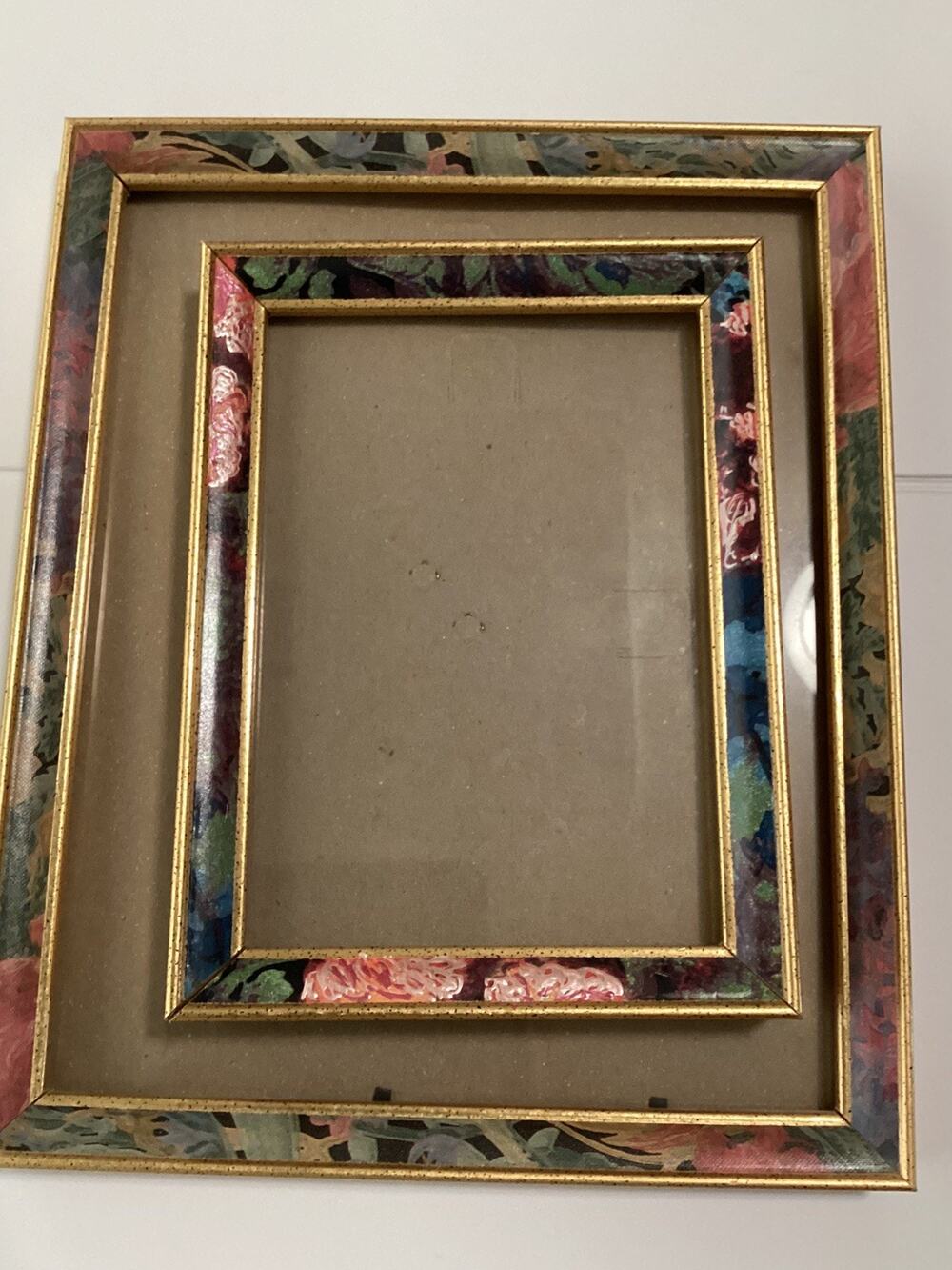 Vntg Gold & Marbled Colorful Floral Pic Frames 8x10 5x7